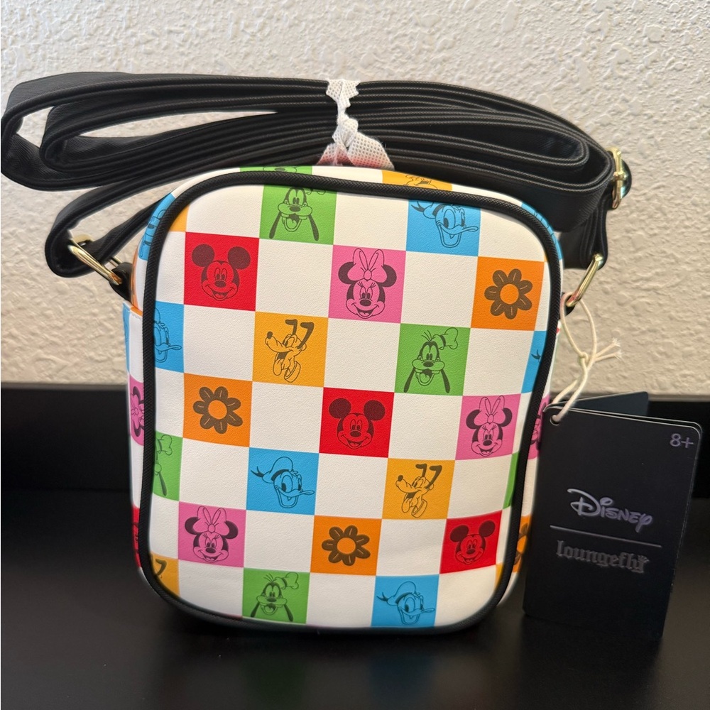 Loungefly Disney Mickey Mouse & Friends Floral Checkered Crossbody Bag NWT - Picture 6 of 9